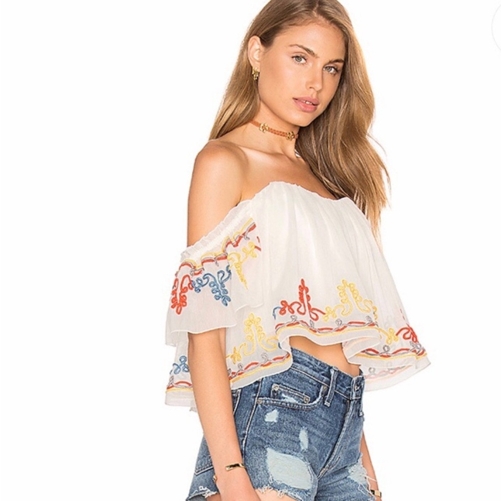 Tularosa Amelia Embroidered Crop Top XS Small
